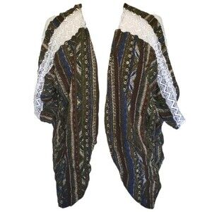 COPPER KEY - Green Print Open Front Cardigan - L
